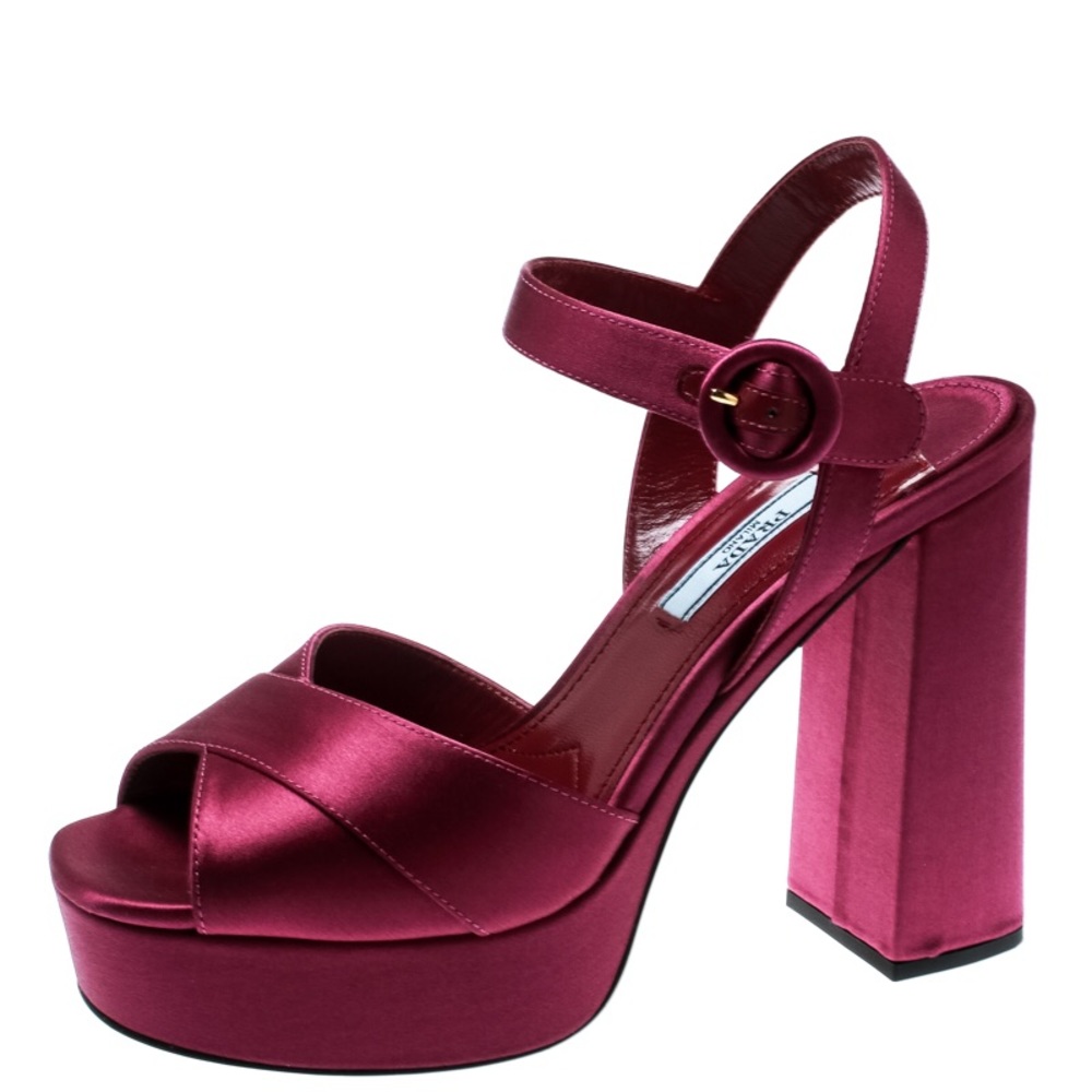 Prada Purple Satin Crisscross Platform Sandals